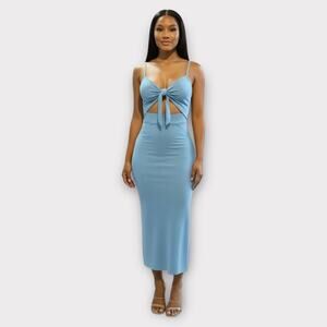 Blue Women Side Split Unique Maxi Dress